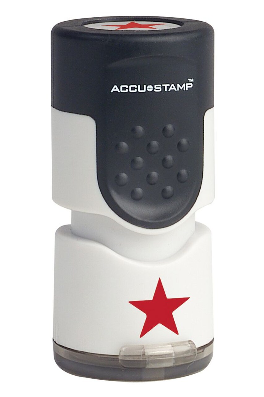 ACCU-STAMP Star Symbol Teacher and Specialty Round Stamp, Pre-Inked, 5/8" Diameter Impression and Red Ink